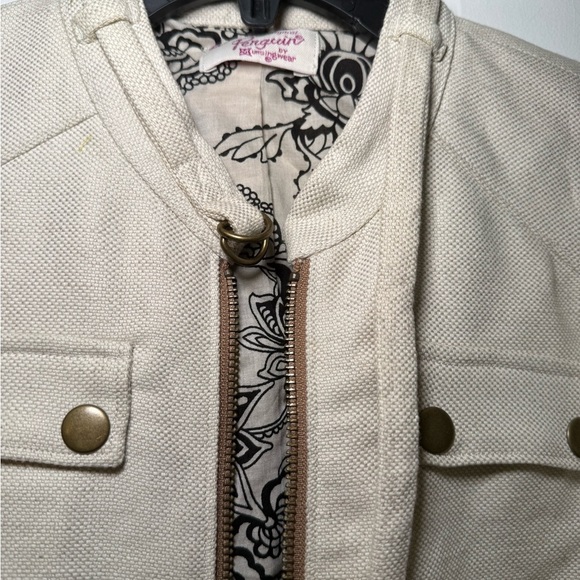 Original Penguin Woman’s Ivory Linen Cropped Motorcycle Style Jacket Small - Picture 6 of 8